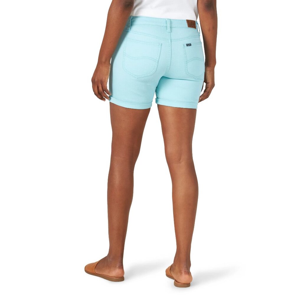 Lee Womens Plus Size 14M Cuffed Shorts Midrise 5" Turquoise Regular Fit Stretch - Picture 4 of 6